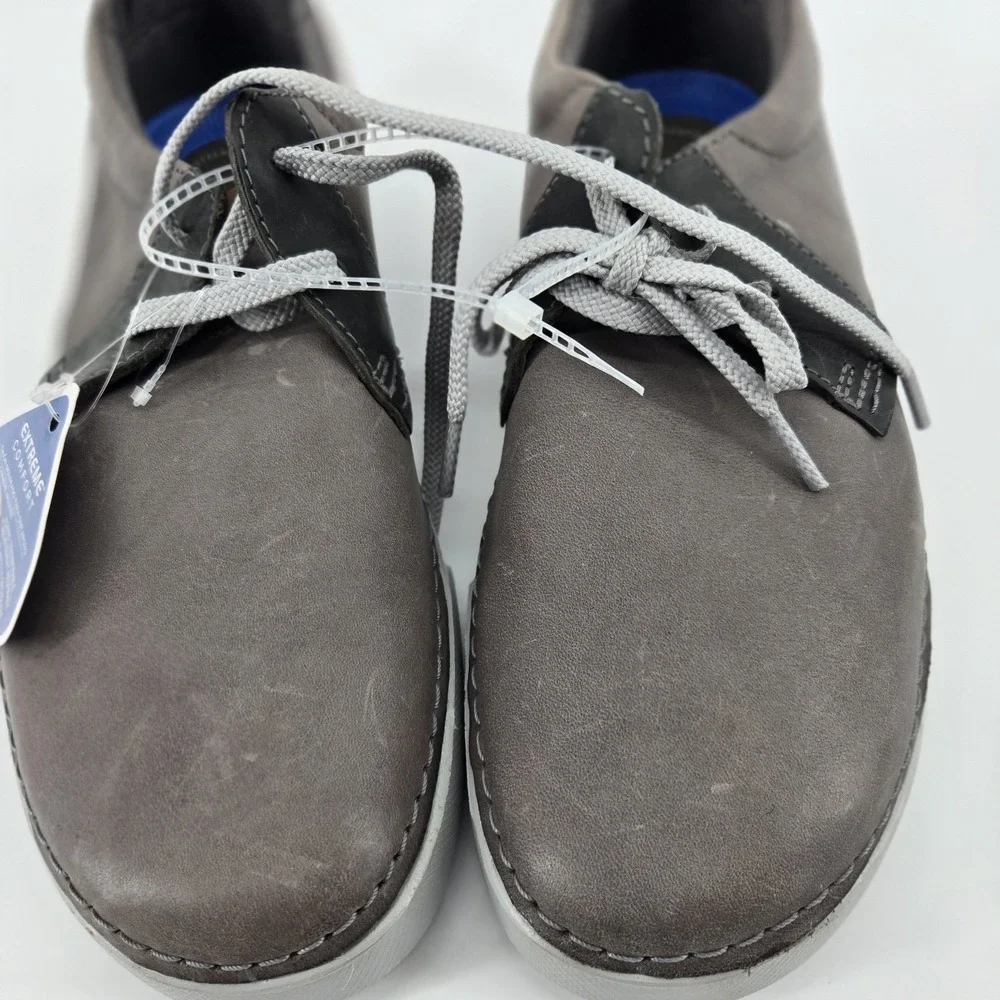 Clarks Gereld Men 10 Leather Lace Up Shoe Grey Low Top Formal Comfort Sneaker